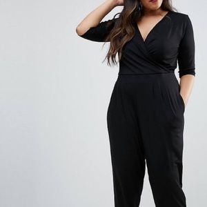 ASOS DESIGN Curve Wrap Jumpsuit with 3/4 Sleeve